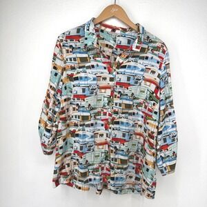 John Mark Womens Multicolor Camping RV Print Button Up Shirt Size M P Camper